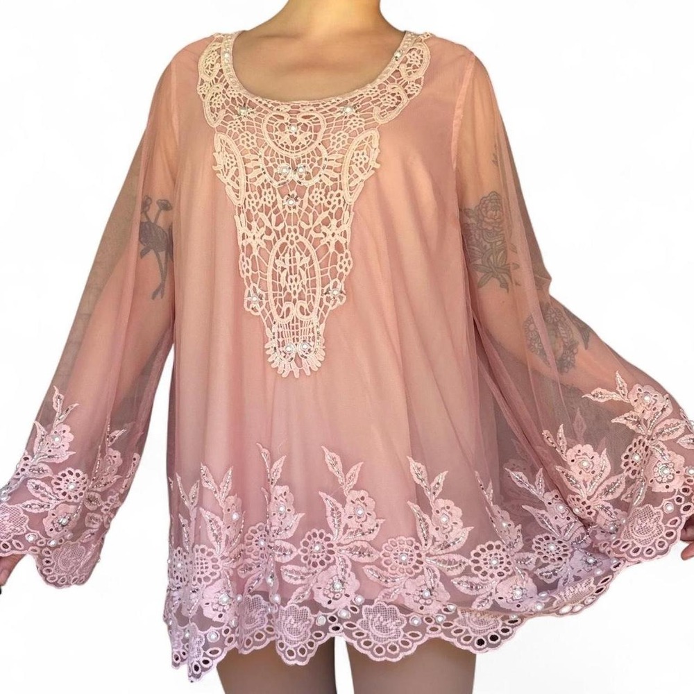 Lace and beaded bell sleeve tunic top/mini dress
